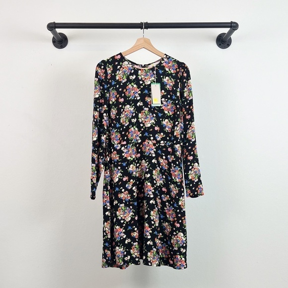 NWT Boden Crew Neck Fit-and-Flare Dress Black, Wild Cluster - Picture 4 of 7